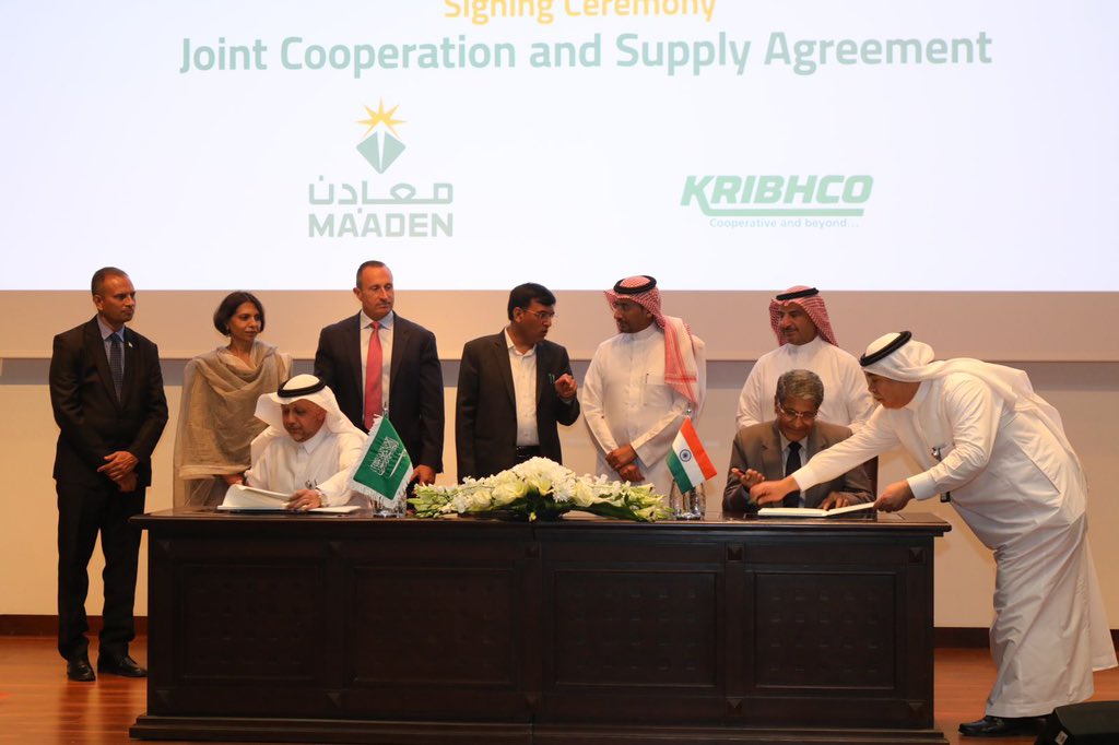 mansukhmandviya's tweet photo. A joint declaration was made to commit for the long-term supply of up to 1 million MT of DAP/NPKs per annum to KRIBHCO.

The collaboration includes joint development in agronomy, logistics solutions and product development to support farmers of both India &amp; Saudi Arabia. https://t.co/ehR84VtLfx