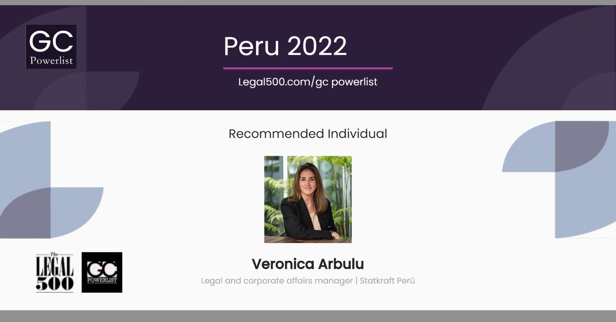 VeronicaArbulu's tweet photo. Ver que la comunidad de abogados #GeneralCounsels crece y trabaja enfocada en la #Sostenibilidad, personas y equipos, me llena de orgullo🤩
Fue un gusto reencontrarme con amigos y colegas en el #GCPowerListPerú2022.
Gracias, @thelegal500, por la invitación y el reconocimiento🔝 https://t.co/b2KdftRZKb
