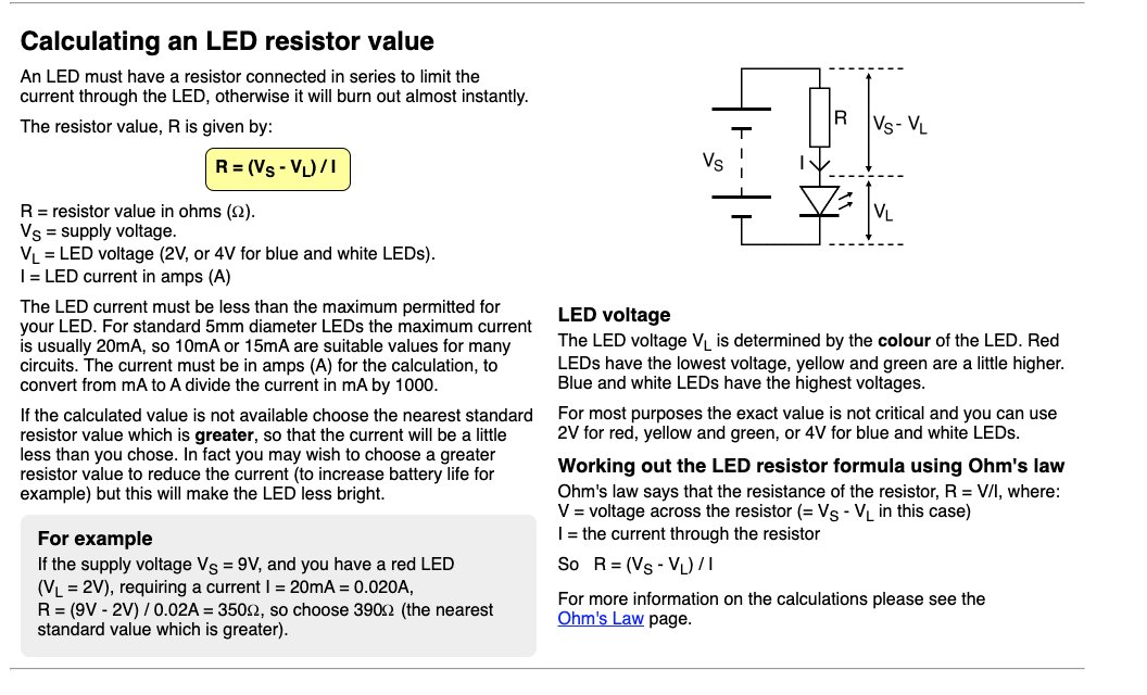AssembliesEnd's tweet image. A #resistor is a passive two-terminal #electricalcomponent that implements electrical resistance as a circuit element. For LEDs, they are used to protect the #LED from too much current. See below to determine what resistor is needed. #eastendassemblies #designformanufacture