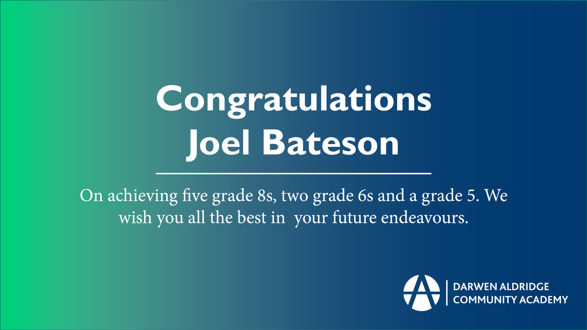 DarwenAcademy's tweet photo. Congratulations Joel Bateson on achieving five grade 8s, two grade 6s and a grade 5. We wish you all the best in your future endeavours.🎉 
@aldridgeonline
#gcses2022 #gcseresultsday2022 #GCSEResultsDay https://t.co/WBVQKhE9Ap