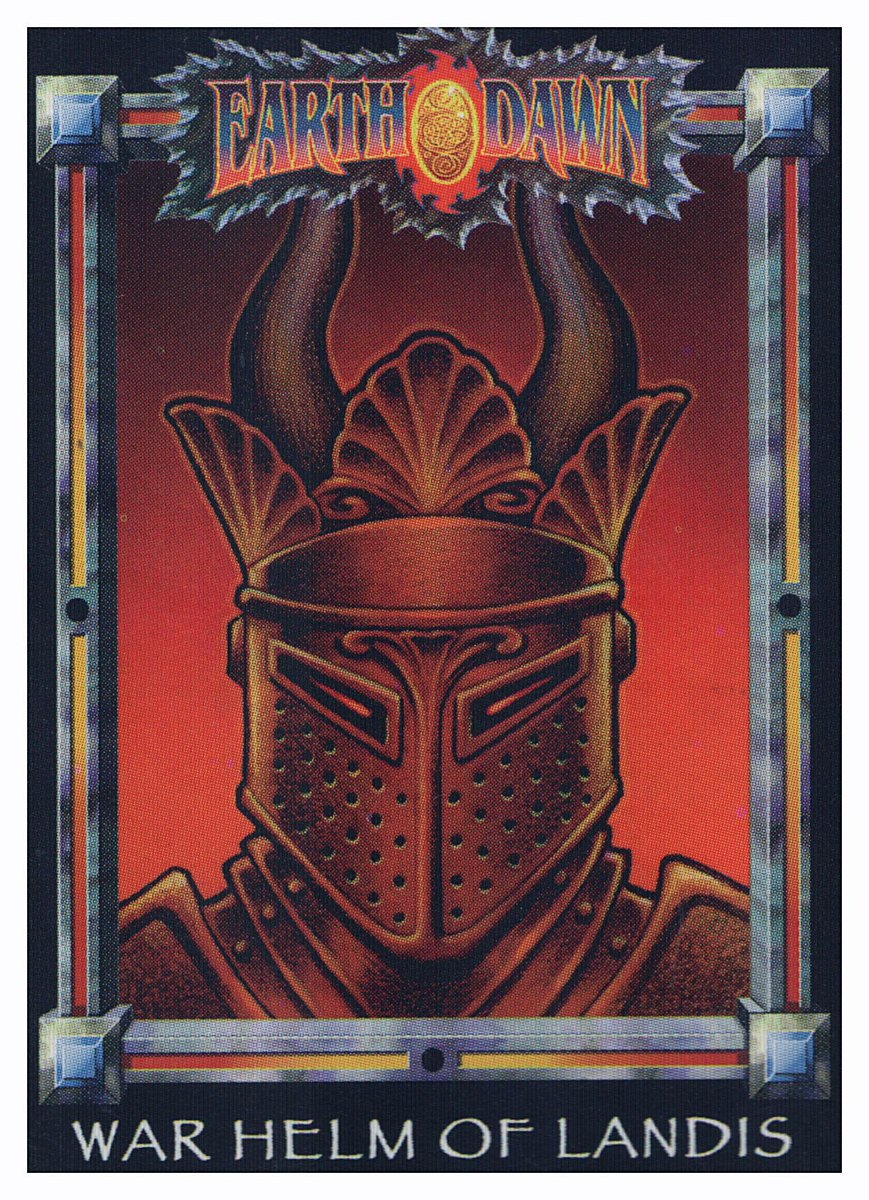 Ranaroth2's tweet photo. Dave Martin. War Helm of Landis. Card from Earthdawn: Barsaive, FASA, 1993. #DaveMartin #roleplaying #Earthdawn #Barsaive #FASA #WarHelm #Landis #helmet #armor #armour https://t.co/fLOyA2w6r0