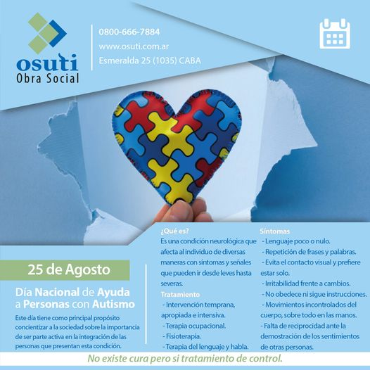 OSUTI_OS's tweet photo. 25 de Agosto | Día nacional de ayuda a personas con autismo
Concientizar sobre la importancia de ser parte activa en la integración de personas que presentan esta condición.

|No existe cura pero si tratamiento de control|
***
#osuti #osutiobrasocial #Autismo https://t.co/HsJbRosQC1