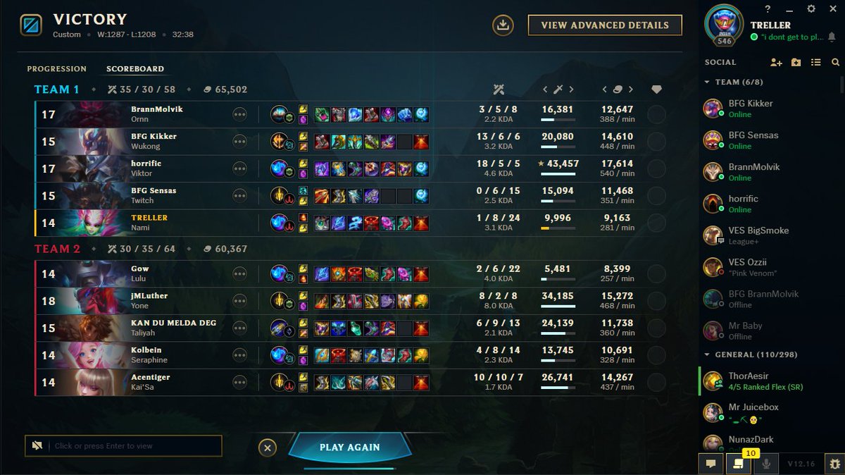TheTreller's tweet photo. Won 2-0 against Kolbeins Snille Gutter. Sadly had to abuse Nami and Yuumi vs these comps, feeling good tho 😆(camp = spank) https://t.co/OZBrGXxl2W