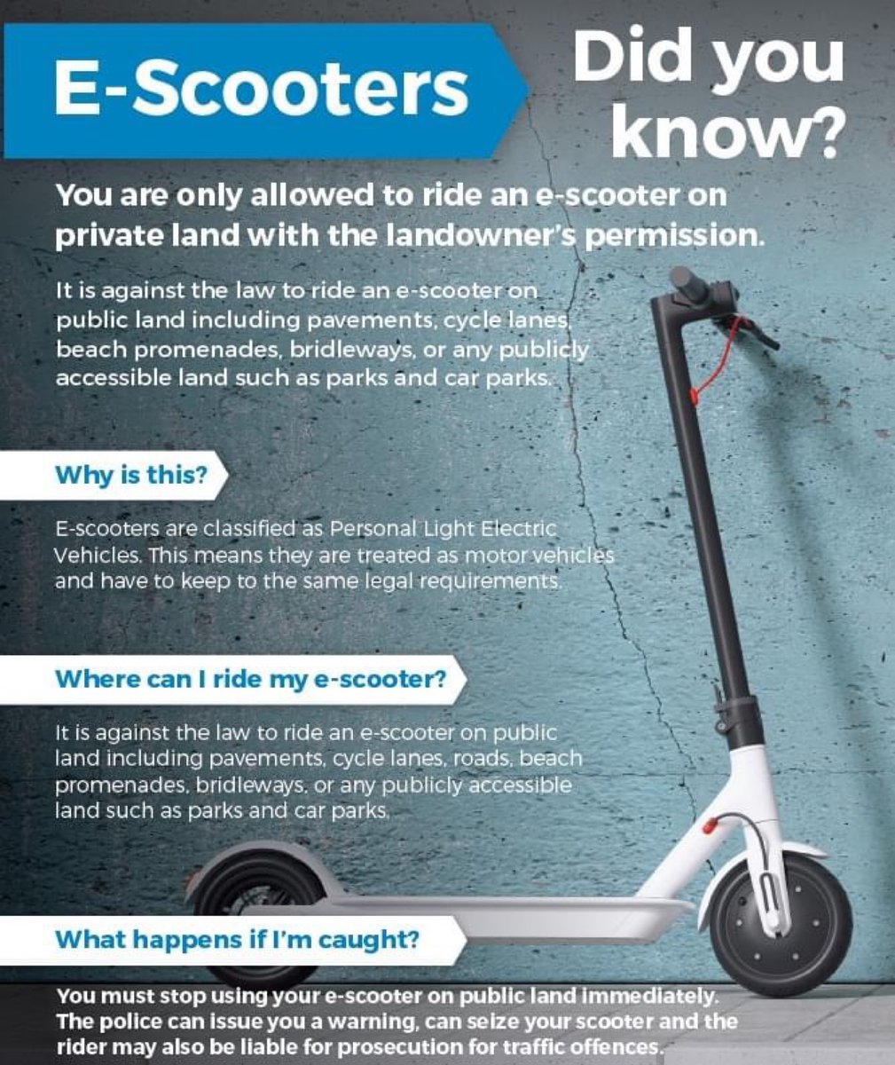 MoorlandsPolice's tweet photo. Staffordshire Moorlands Response officers are proactively cracking down on the use of e-scooters in the area and have seized three today.
If seized, you will not get the e-scooter back and it may be disposed of accordingly. Be #EScootSafe ! https://t.co/5T8H1xJJ3S
