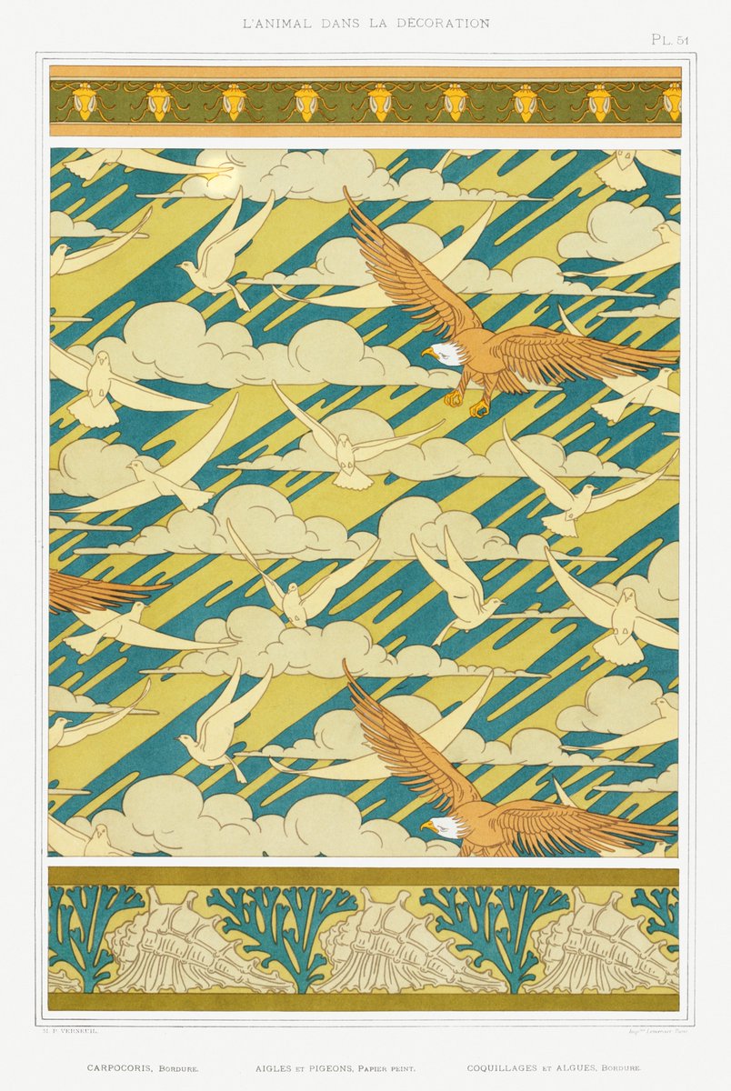 flighty_tez's tweet photo. Carpocoris, bordure. Aigles et pigeons, papier peint. Coquillages et algues, bordure from L'animal dans la décoration (1897) illustrated by Maurice Pillard Verneuil.
About to get #Flighted https://t.co/VGkonwGUM2