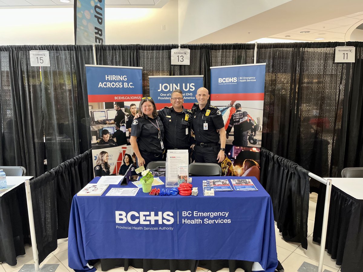 ⁦<a href="/BC_EHS/">BC Emergency Health Services</a>⁩ Clinical Ops managers Kaoru and Chris are out at the Country Club Mall in #Nanaimo recruiting today at a job fair 11am - 3pm! If you’re looking for a career in Health Care check out 🚑🚨🚑🚨🚑🚨🚑🚨
BCEHS.ca/careers #paramedics #dispatchers