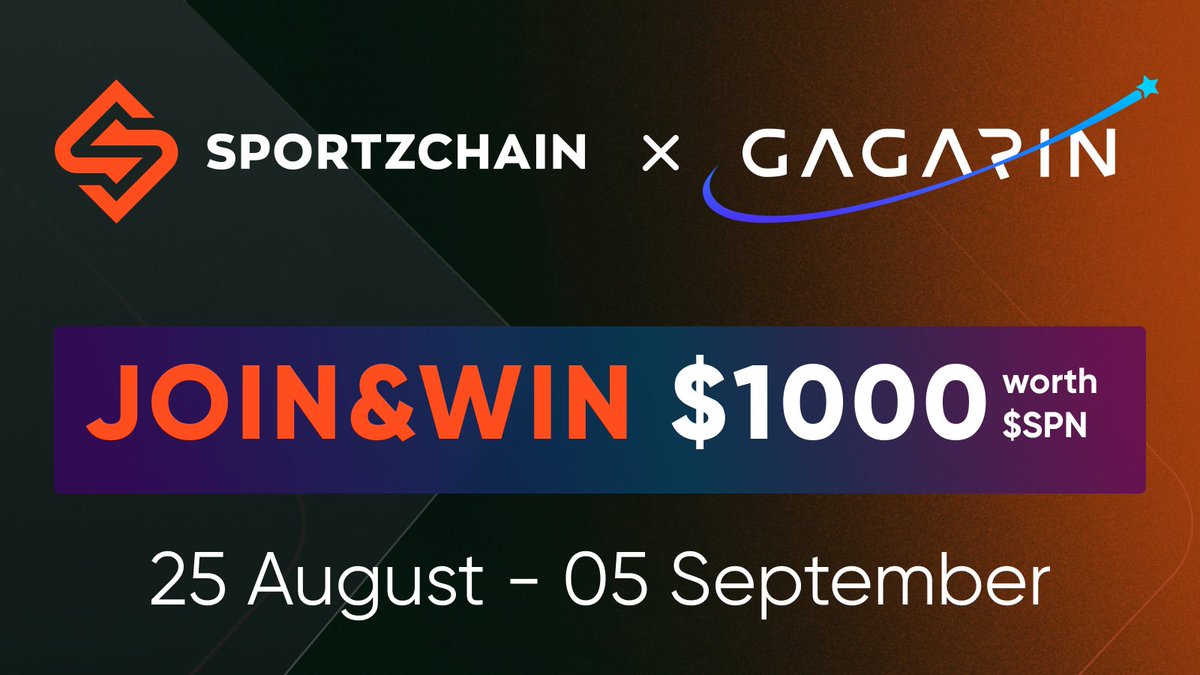 GAGARIN_World's tweet photo. 💥On the occasion of the @SPORTZCHAIN #IDO on @GAGARIN_World we are announcing a $1000 #giveaway !
 
📆 August 25 – September 5
🎁 $1000 worth $SPN
🏆 50 winners
 
1/ Ask your question to #SPORTZCHAIN in the comment
2/ Tag 2 friends  
3/ Complete tasks 👇https://t.co/PKcgyzLhl9 https://t.co/BiRRWfEmoI
