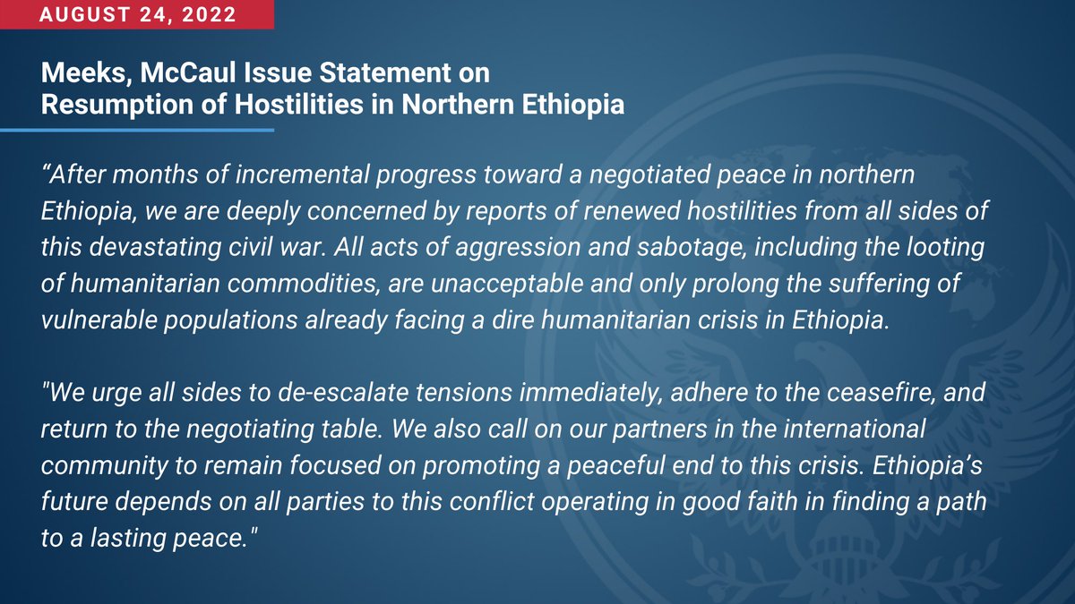 Amlsha_'s tweet photo. We also call on our partners in the IC to remain focused on promoting a peaceful end to this crisis. 
Ethiopia's future depends on all parties to this conftict operating in good faith in finding a path to a lasting peace.
#StopWarOnTigray
@POTUS @Amlsha_ https://t.co/PHeJ9ND9r9