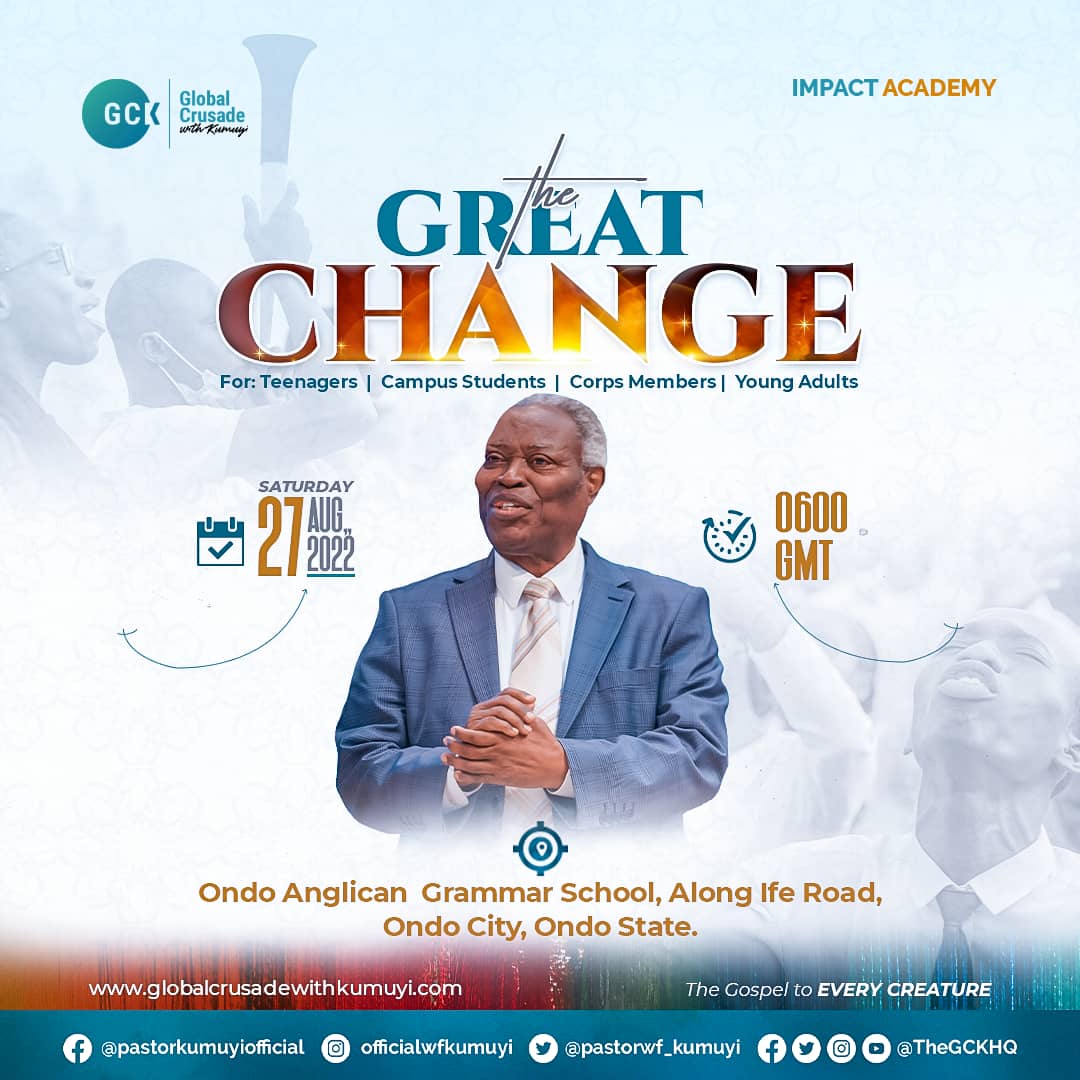 TNnadozie's tweet photo. This Saturday is another day to get more empowerment to consolidate your position as young leaders.

Join us as our father @pastorwf_kumuyi drops some unforgettable gems that can lighten the load and brighten the journey on the road to greatness.

It is time for the GREAT CHANGE https://t.co/HkpCUewj4E