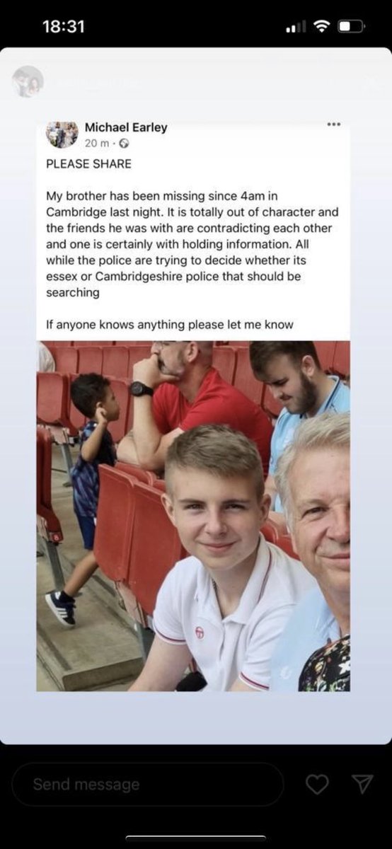 M_Fry90's tweet photo. Please share.. my wife’s cousin went missing in the Cambridge area early hours of this morning. If anyone has seen or has any news please come forward. https://t.co/CILQysPce5