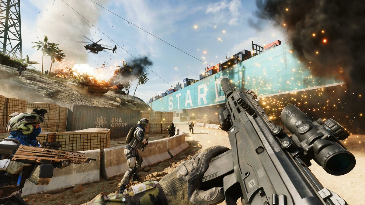 BFBulletin's tweet photo. #Battlefield2042 Season 2 Map (Stranded) 🗺️

🔸 Same map size for 64 and 128p versions.
🔸 CQ: The whole ship is a sector splitting into 2 flags. 4 sectors outside, each with a flag.
🔸 BT: From the ship's outer zone to combat inside, to later jump into the other side of the map. https://t.co/9cPlepUmUF