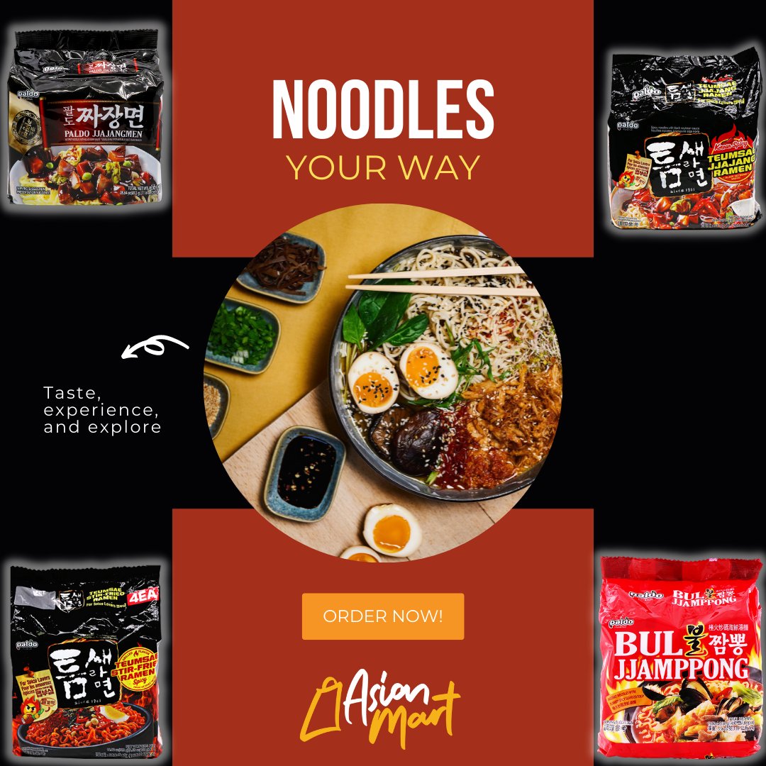 a_mart_official's tweet photo. Get the noodles right for you and enjoy an experience that is unlike any other right at home with https://t.co/GDEac5f5Qn 

#noodles #ramen #jjajang #stirfried #koreannoodles #koreanfood #asianmart #tuesdayvibe #Tuesday #TuesdayMotivaton #TuesdayFeeling #tuesdaymotivations https://t.co/nzCPVHrRRj