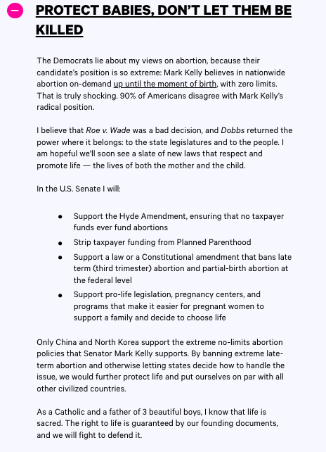 akarl_smith's tweet photo. NEW: Blake Masters' campaign scrubbed the abortion section of his policy page

It's the latest sign of how abortion rights are shifting the political landscape

Screenshots of before and after

w/@MarcACaputo 

https://t.co/16Jy9spNY6 https://t.co/U8HYBTwwmm