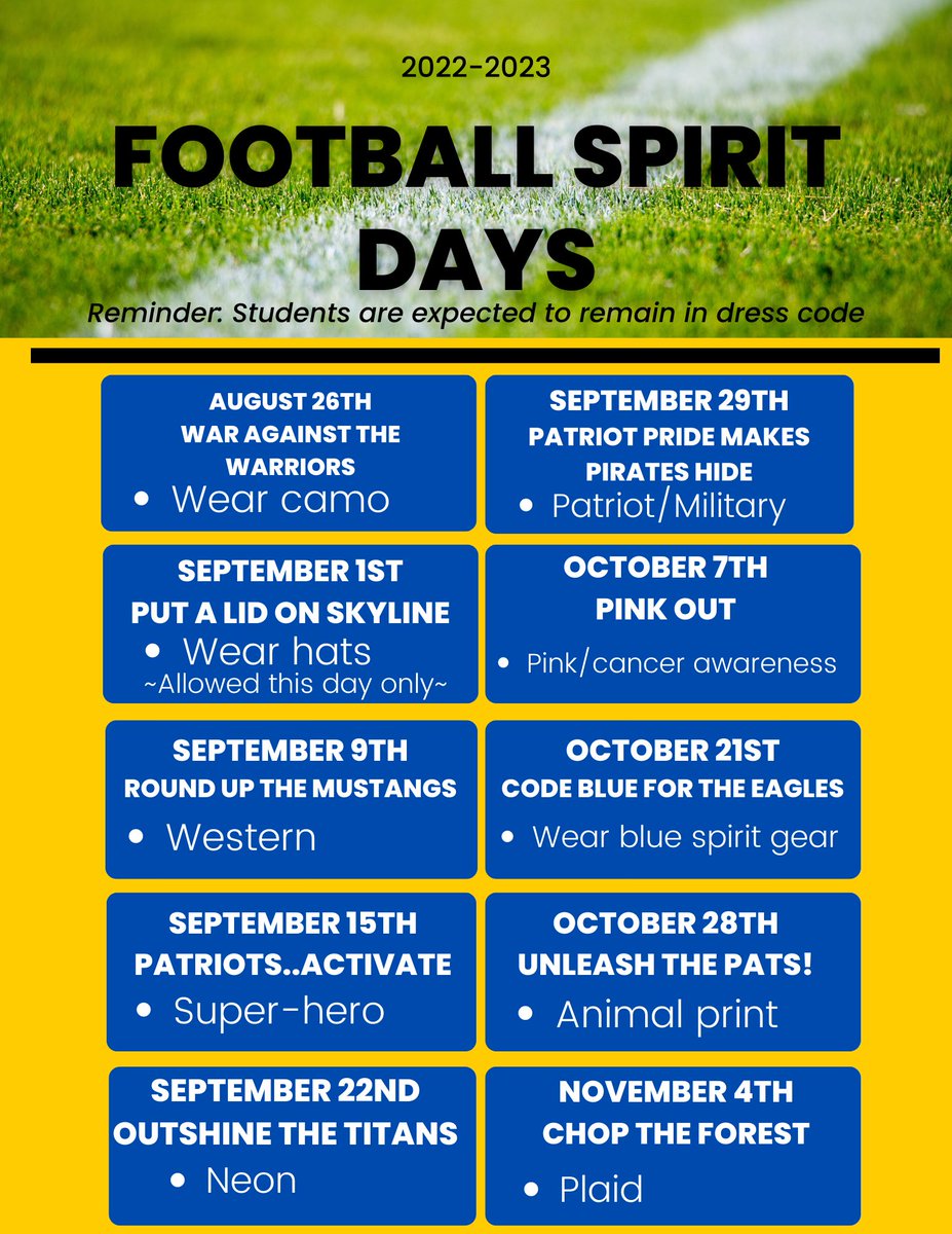 Patriots! We have Varsity Football Spirit days! Bring that Patriot Spirit! #WeAreLC