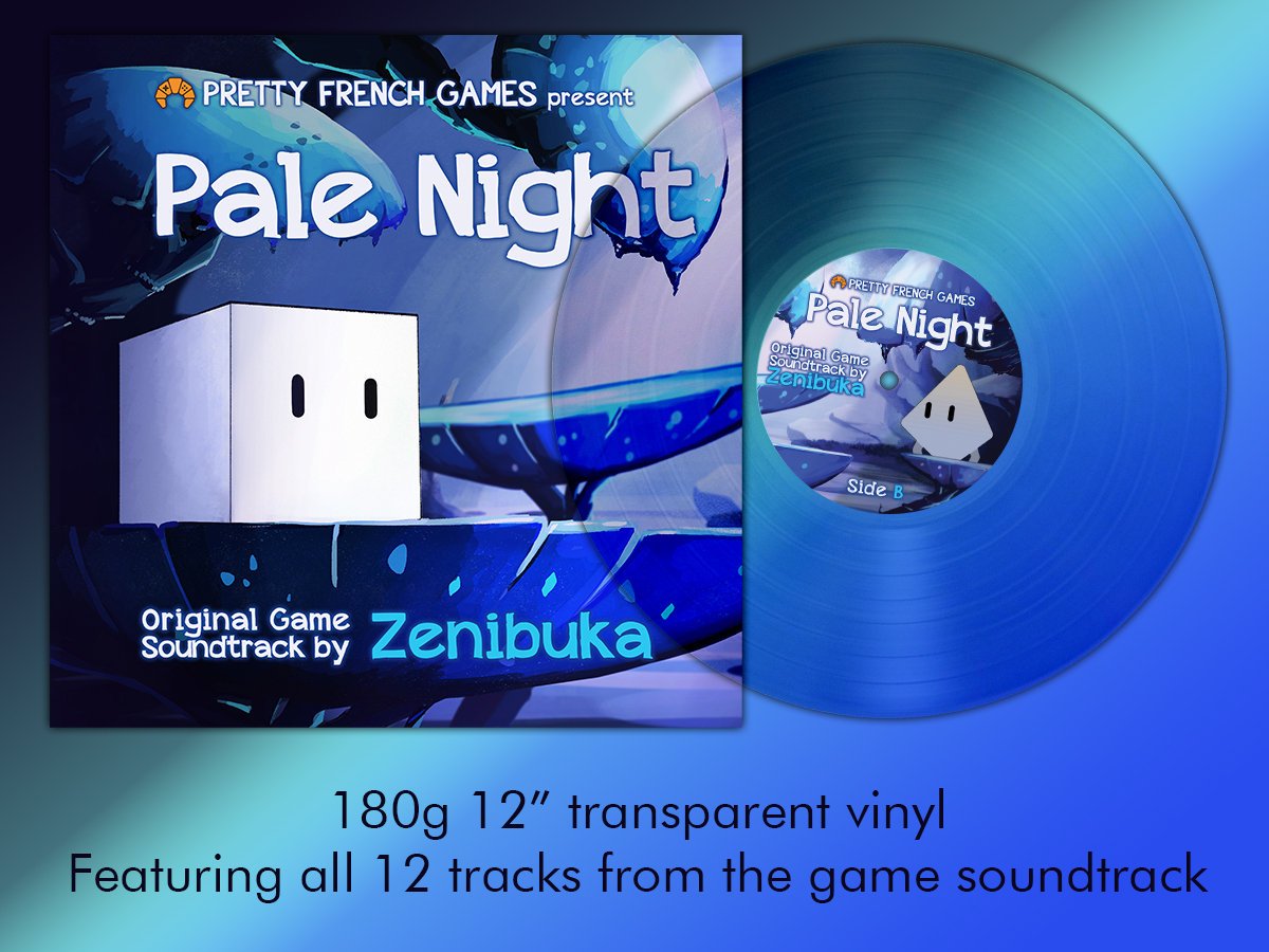 prettyfrenchman's tweet photo. You can now get the soundtrack of Pale Night in clear vinyl! It's quite expensive because we only print a limited number of them, but I'm so stocked about it! I mean, I made a game, and now there's a physical object of it 🤯

Soundtrack by the wonderful @Zenibuka, link below 👇 https://t.co/u45Ugifp7B