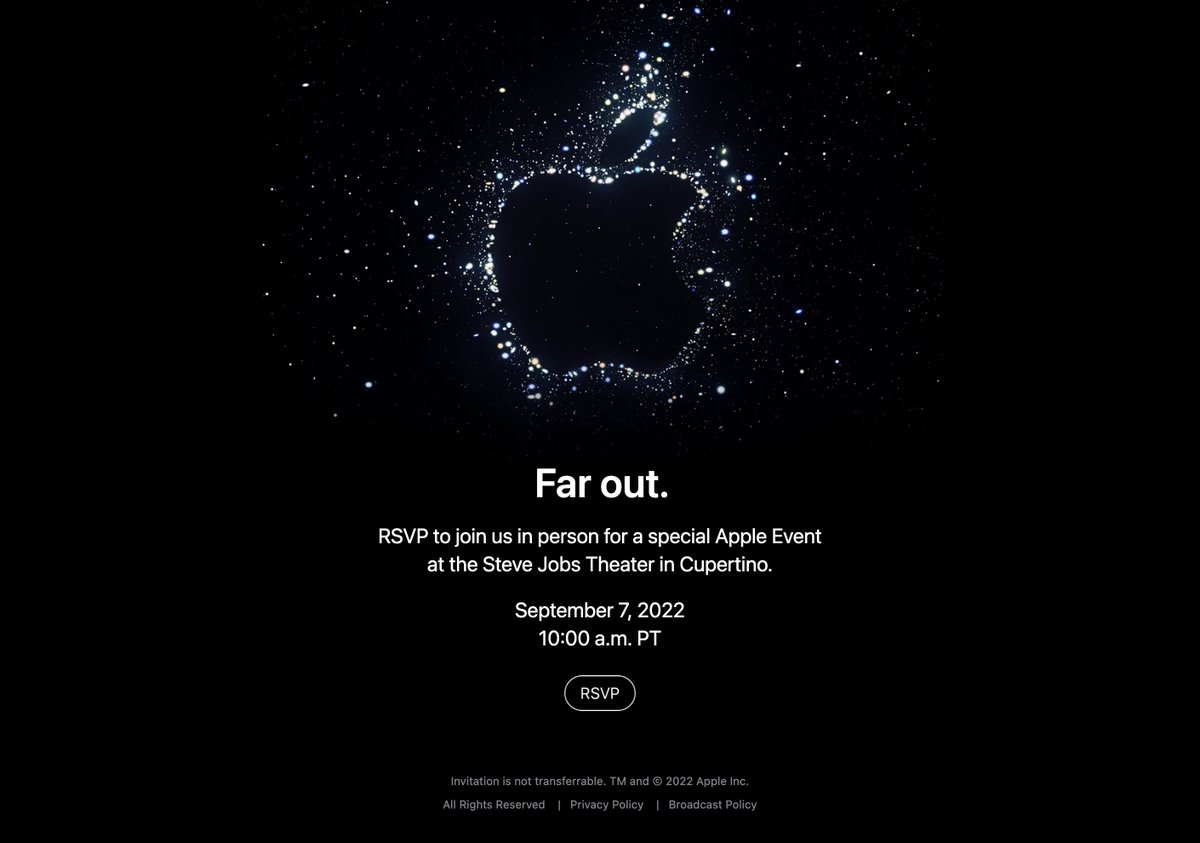 🚨¡El #AppleEvent ya es oficial! 7 de septiembre desde el Teatro Steve Jobs: 19:00 PM en España - 12:00 PM de México.
#Apple #iPhone14