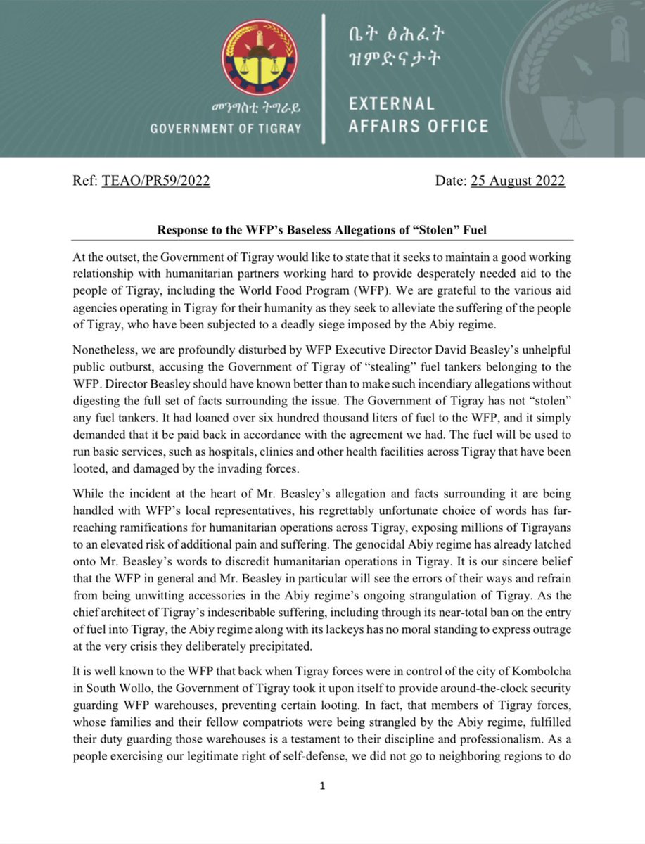 Rakigaltdf1's tweet photo. To ➡️ @WFPChief
Finally, Tigray regional National State, bureau of trade, Industry and urban development can assure you, it will continue to provide you all the necessary supports.
#TigrayUnderAttack
#StopWarOnTigray 
@HouseForeign @Rakigaltdf1 https://t.co/W9rgTRmQB9