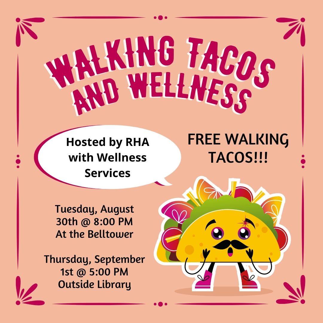 NW_Wellness's tweet photo. Come check us out Tuesday night @ the Belltower for some walking tacos and learn about all the different services we have to offer our students!! @NWMOSTATE @rha_nwmsu https://t.co/zbm3ZDy63U