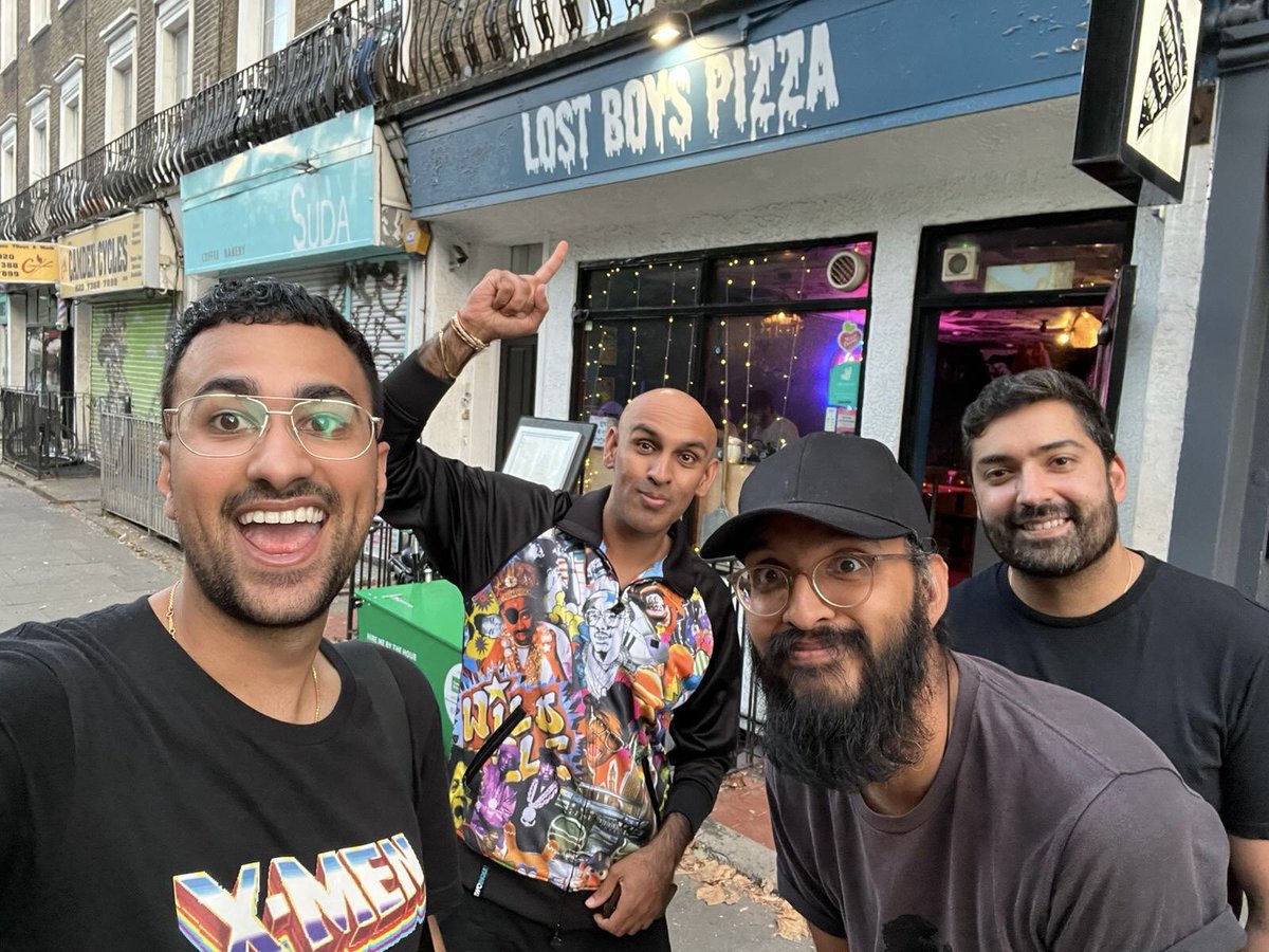 SwamiBaracus's tweet photo. Out with the goons yesterday to celebrate the bro’s big day coming up! And what better way to celebrate than by combining two of my favourite things... Lost Boys &amp; Pizza! 

If you’re a fan of both like me, pop down to @lostboyspizza in N London. Awesome charcoal base pizzas 🍕🧛 https://t.co/fwfPJjLmtP