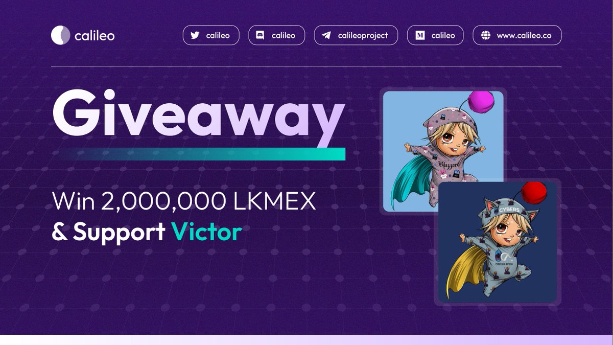 calileo's tweet photo. To keep supporting little Victor 👶, we are giving away SuperVictor #2039 &amp; SuperVictor #2081.

Two winners will win these precious NFTs and will share a fantastic prize of 2,000,000 LKMEX ⚡️

To participate
⏺️ Follow @Together4Victor &amp; @Calileo
⏺️ Retweet
⏺️ Tag 3 friends

24h⏳ https://t.co/JyqUHJPRJx