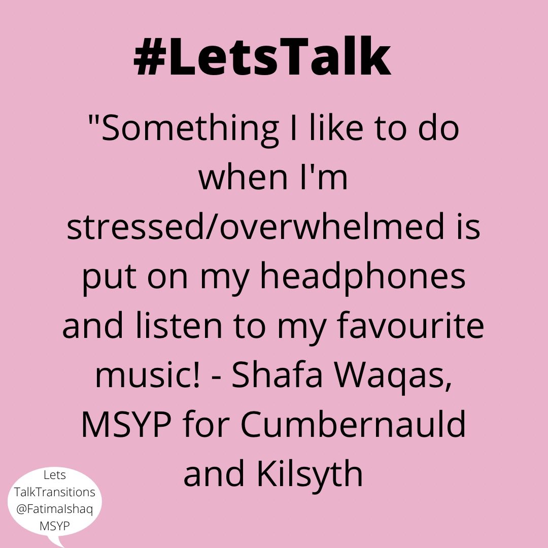 fatimaishaqxx's tweet photo. #LetsTalkTransitions
The transition to adult services can be a stressful and overwhelming time for young people.
It is really important to take care of yourself during this time.
Here’s what others say they like to do when they feel stressed and overwhelmed✨ https://t.co/93hVFwaBBC