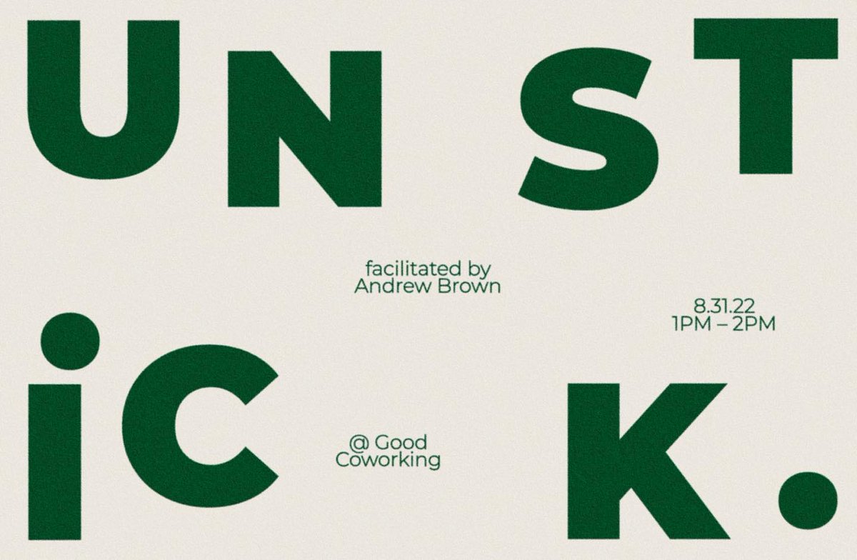 I'm really looking forward to hosting #UNSTICK next Wednesday for my Good friends at <a href="/GoodCoworkingTX/">Good Coworking</a>!  If you're a member, stop by with your business challenge and we can work as a team to help you develop a clear next step.