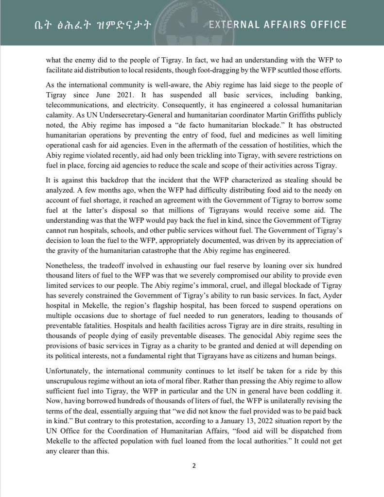 GaroweOnline's tweet photo. .@TigrayEAO issued a statement saying that the WFP's accusation is Baseless Allegations of "Stolen" Fuel. #Ethiopia #Tigray https://t.co/UjPb67RW88