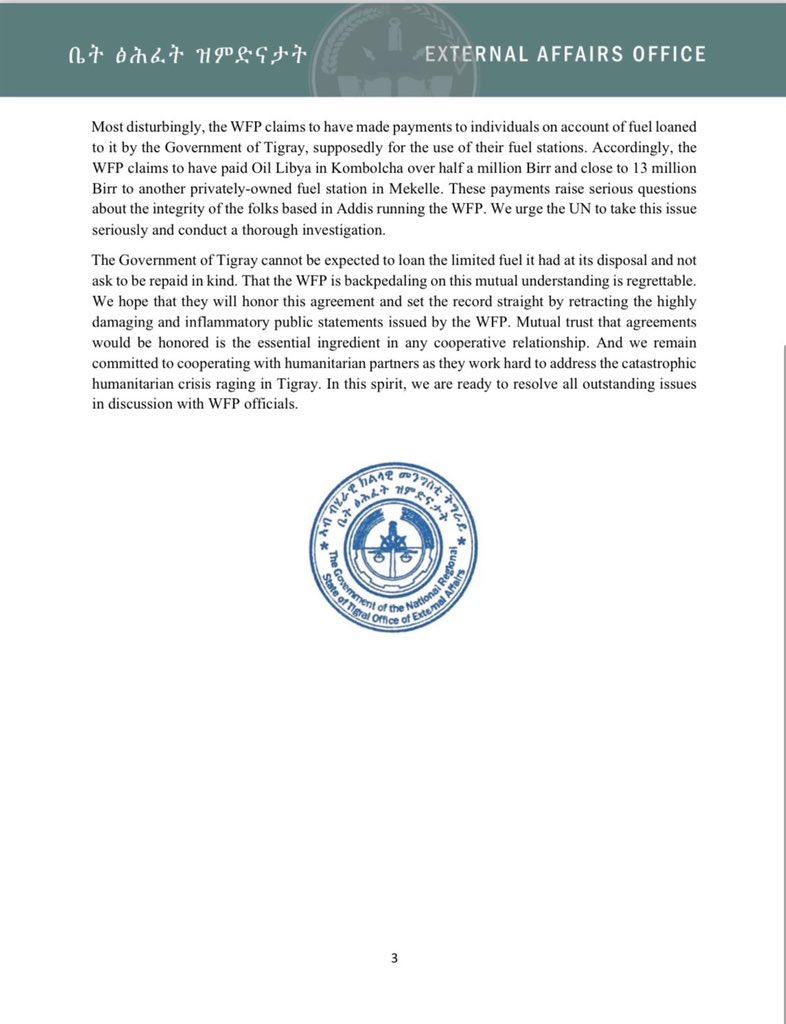GaroweOnline's tweet photo. .@TigrayEAO issued a statement saying that the WFP's accusation is Baseless Allegations of "Stolen" Fuel. #Ethiopia #Tigray https://t.co/UjPb67RW88