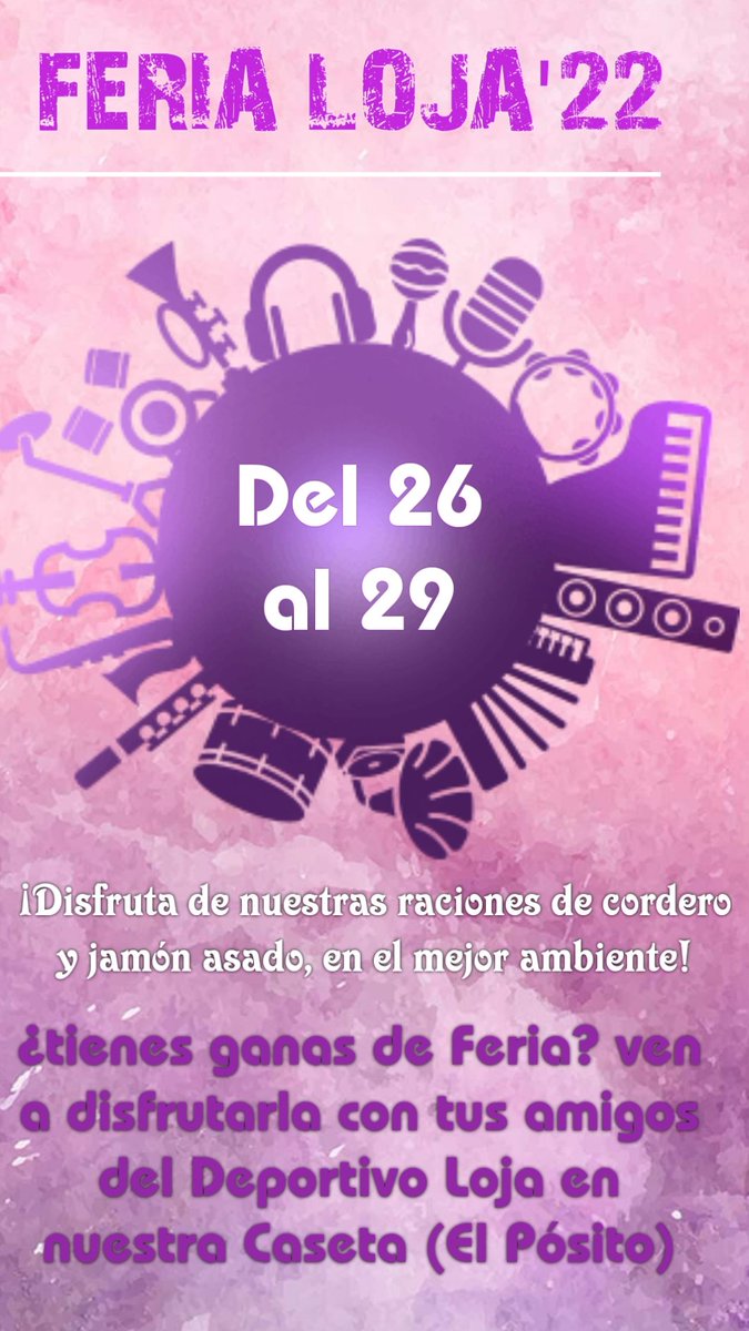 Te esperamos a partir de mañana, en el Pósito en nuestra Caseta durante el día y en la Sede del Club, durante el día y hasta qué el cuerpo aguante!!
Disfruta de tu Feria en el mejor ambiente y colabora con el FS lojeño