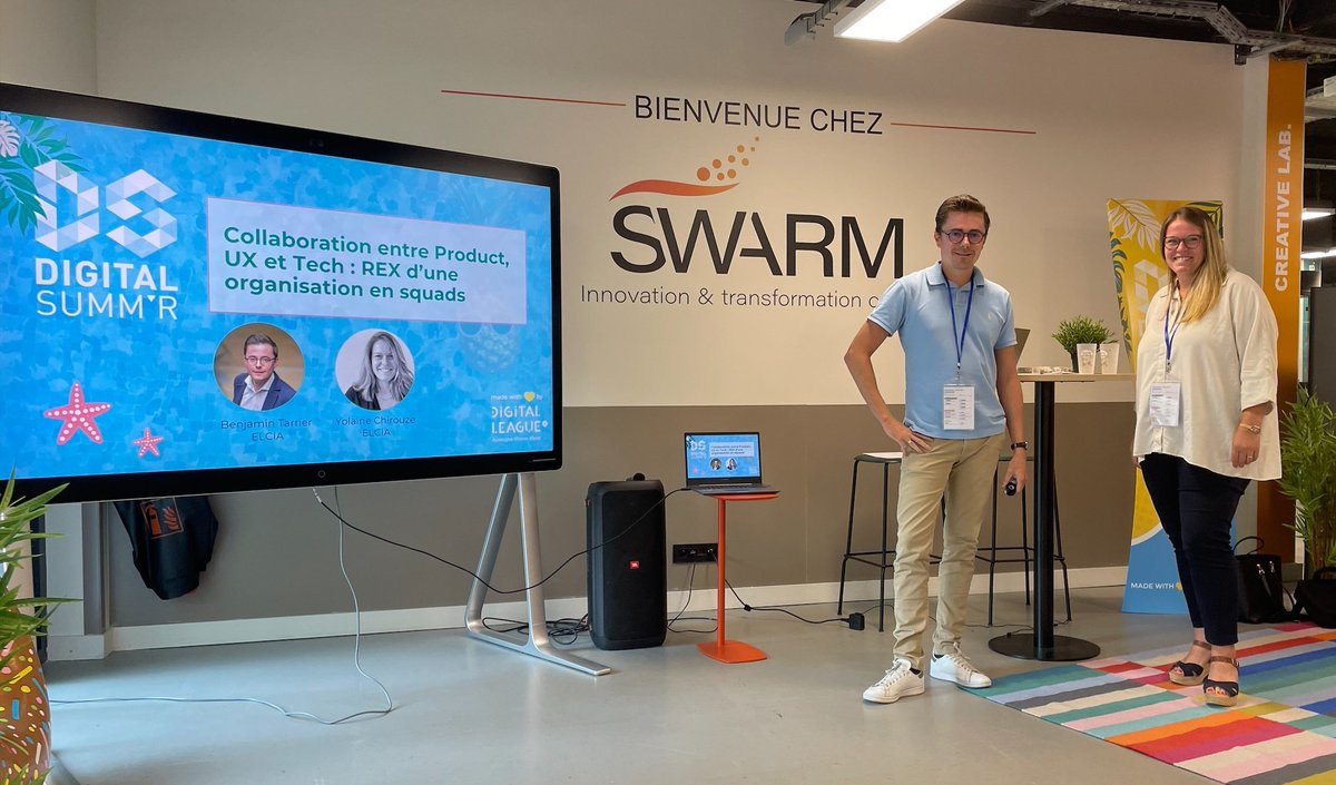 elcia_fr's tweet photo. UNE RENTRÉE ENSOLEILLÉE... ET CONNECTÉE 🤝
En direct du @DigitalSummR où Benjamin et Yolaine ont présenté notre organisation en #squads et comment nos équipes #product #UX #tech collaborent !
Merci à @Digitaleague
#numerique #digitalsummr @CampusRegion @auvergnerhalpes https://t.co/8Jb9cjrBjy