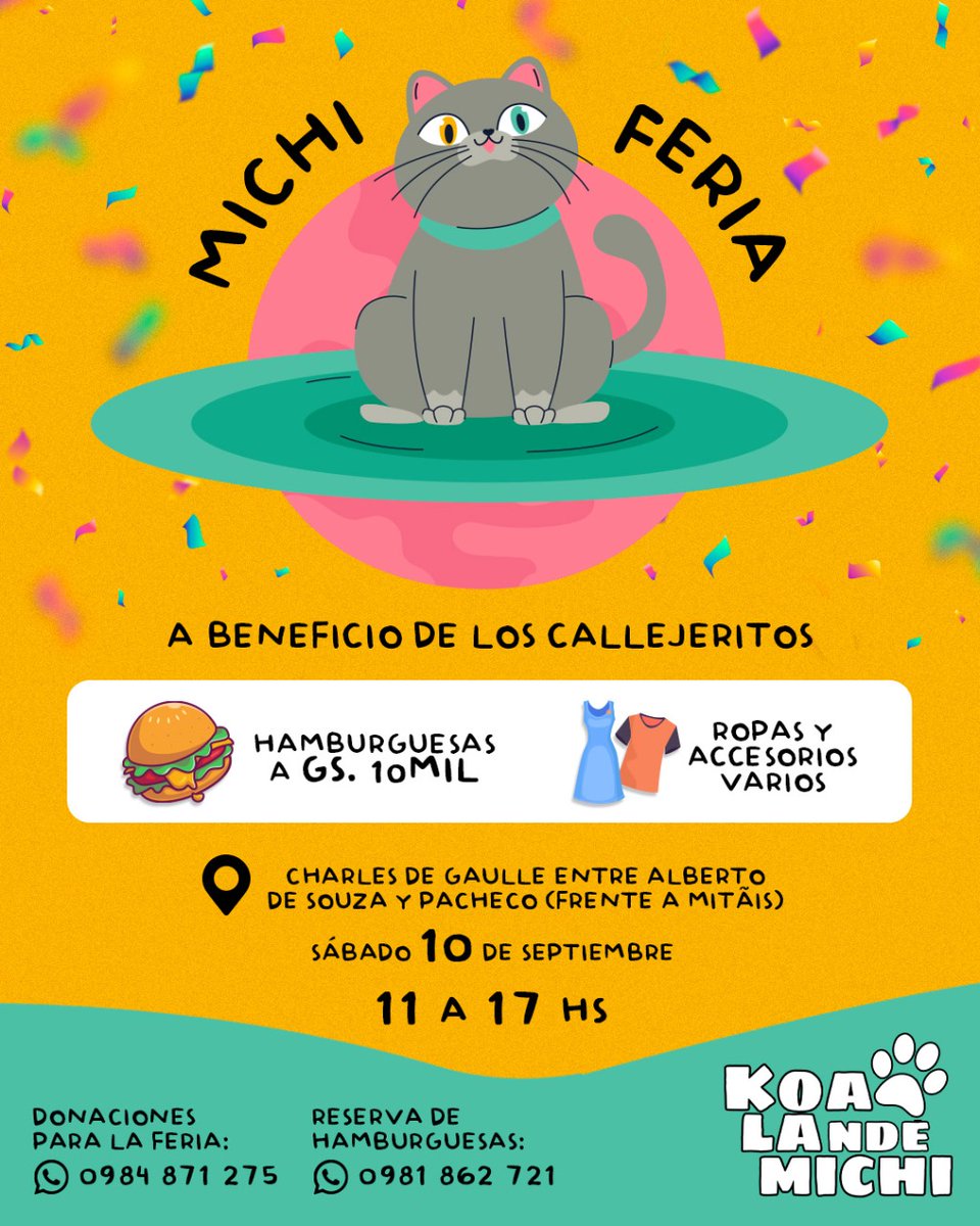 koalandeMichi's tweet photo. Llega la primera edición de la Michi-Feria, vamos a tener varios artículos para michis y sus Karen, y de paso pueden disfrutar de unas ricas hamburguesas, todo lo recaudado será para michis callejeros que necesitan nuestra ayuda, recibimos donaciones para la feria RT 👇🏻🙏🏻🫶🏻 https://t.co/Q5TaJqWXMi