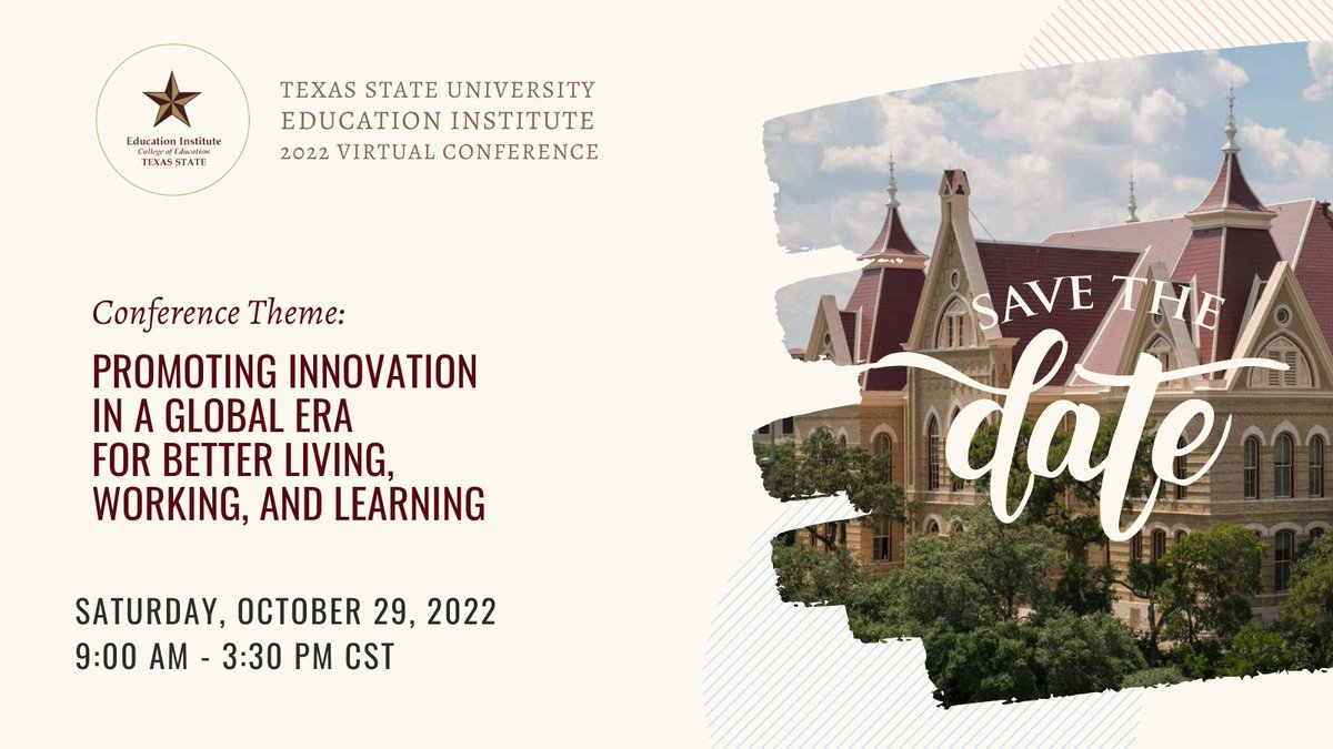 ⚠️Registration for our virtual conference opens Sep. 12⚠️ Students receive a 50% discount. Scholars from out of the USA also receive this discount! 
<a href="/GIBUniquindio/">Bilingualism Research Group - UniQuindio</a> 
<a href="/TXSTCOE/">College of Education at TXST</a> 
<a href="/TXSTGradCollege/">The Graduate College</a> 
<a href="/DevEdTxSt/">Postsecondary Student Success at TXST</a> 
<a href="/APCETXST_PhD/">APCE TX ST Doctoral Program</a> 
<a href="/TxStateAdultEd/">Texas State APCE MA</a> 
<a href="/bpradar/">DrRobert</a>
<a href="/Superjan27/">Jan Adversario</a> 
<a href="/Xci3Treetop/">shannon ture</a>