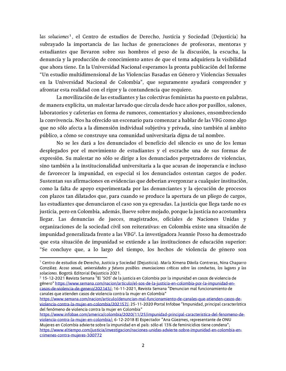 oxcalvo's tweet photo. Carta abierta de profesoras y profesores acerca de las violencias de género en la Facultad de Ciencias Humanas y Económicas de la Universidad Nacional de Colombia, sede Medellín https://t.co/ZQI71No4Kb