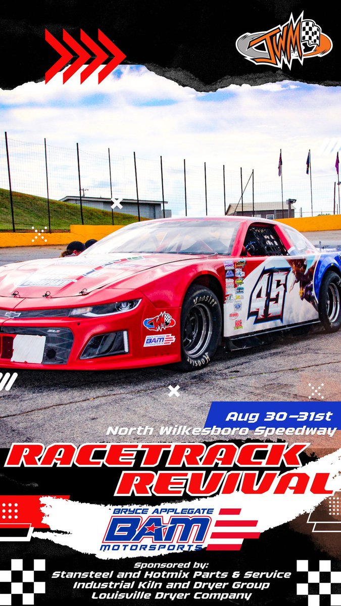 MotorsportsJw's tweet photo. @MotorsportsJw will be taking @BApplegate45 to the #RacetrackRevival @nwspeedway August 30th-31st. Bryce will be competing in the Limited Late Model class, with up to 50 other drivers! Looking for win #2 of the season at another historic track. Races can be watched @RacingAmerica https://t.co/iZzpZf6sBG
