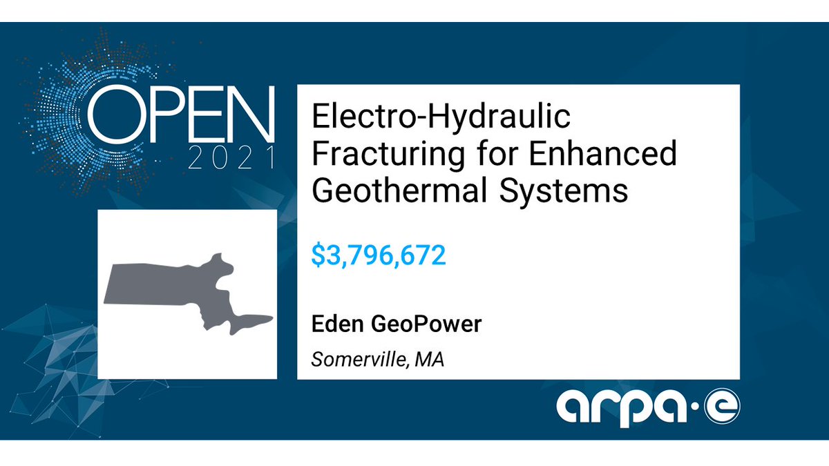 ARPAE's tweet photo. . @MIT ’s Plasma Science and Fusion Center will investigate the viability of a radically simple molten-salt approach to tritium breeding for fusion power plants.

@Eden_GeoTech proposes an “Electro-Hydraulic Fracturing” solution to improve enhanced geothermal systems 

#ARPAEOPEN https://t.co/wKMaWKCP1G