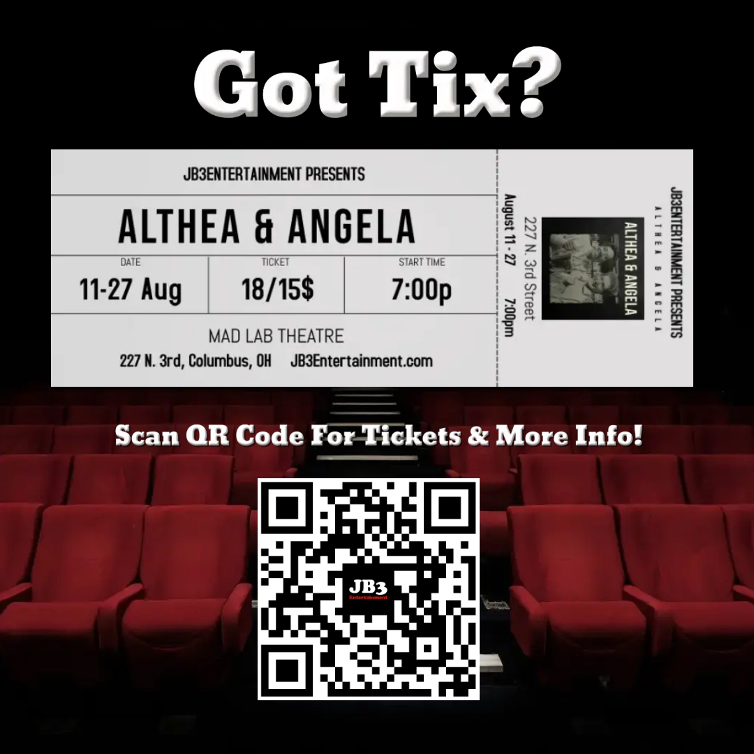 JB3Ent's tweet photo. Can't get a ticket to Saturday evening's performance? Try Friday! But hurry!!

The world premiere of JB3Entertainment's "Althea &amp; Angela" by Todd Olson runs one final weekend, August 26 &amp; 27 at 7p at Mad Lab Theatre. Scan the QR code or go to https://t.co/PgjSkSkBh8 for tickets! https://t.co/EKNF1CjyhK