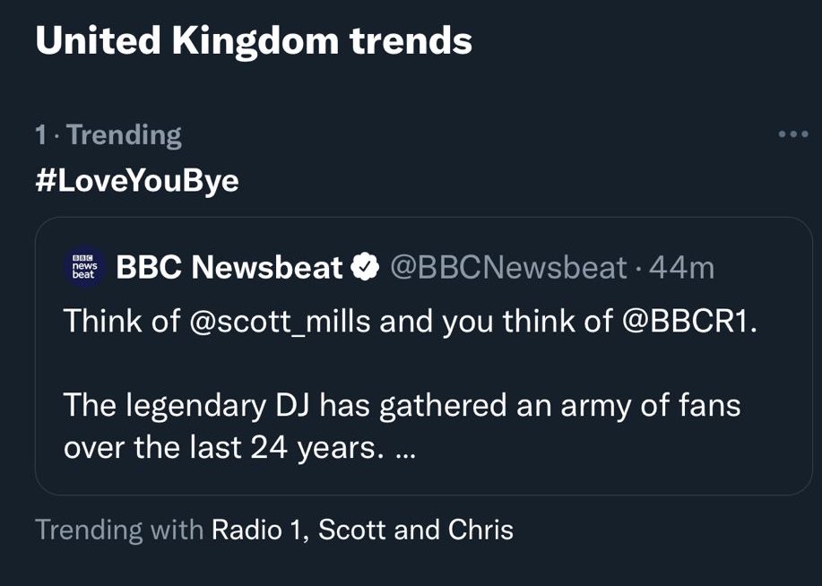 #LoveYouBye 🥺💔

(<a href="/scott_mills/">Scott Mills</a> @chris_stark 🐐)