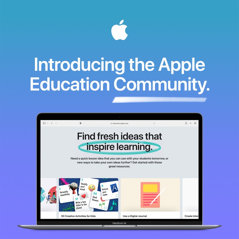AppleEDU's tweet photo. Explore the new #AppleEduCommunity to find fresh ideas and resources, connect with educators that inspire you, and discover even more ways to spark learning every day. 💫