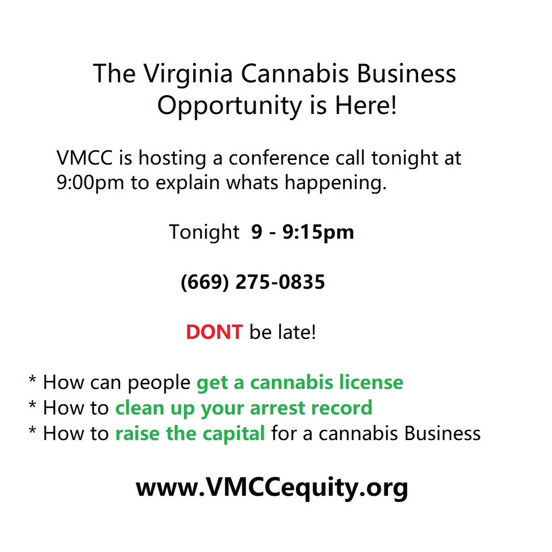 Tonight we’re getting connected with our #VACannabisCommunity. #CannabisLicense #RecordExpungement #CannabisInvestors