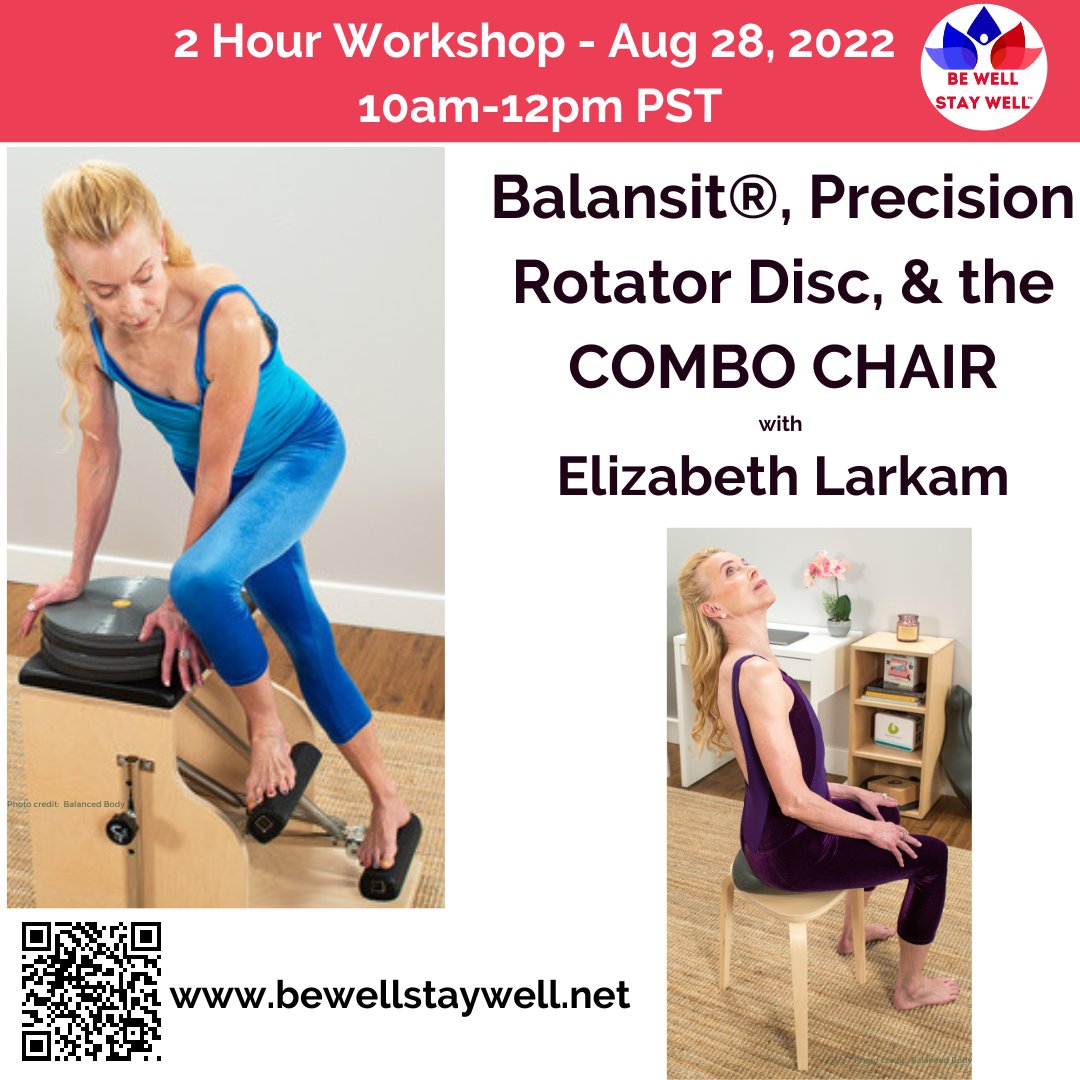If you have a split pedal Pilates chair, you've got to try adding a Balansit® and a rotator disc.  Elizabeth Larkam will be teaching an online workshop this Sunday, Aug 28th.  Recording will be available until Sept 30. #pilates #pilatesteacher #balansit #ooversandshakers