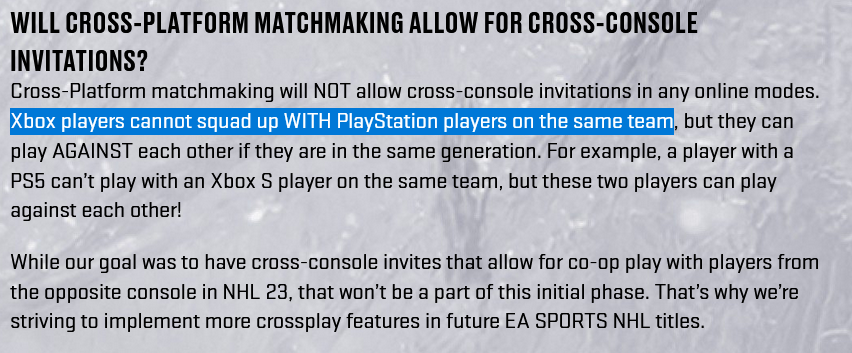 🚨A very important note about cross play in NHL 23. The entire team has to be on the same console.