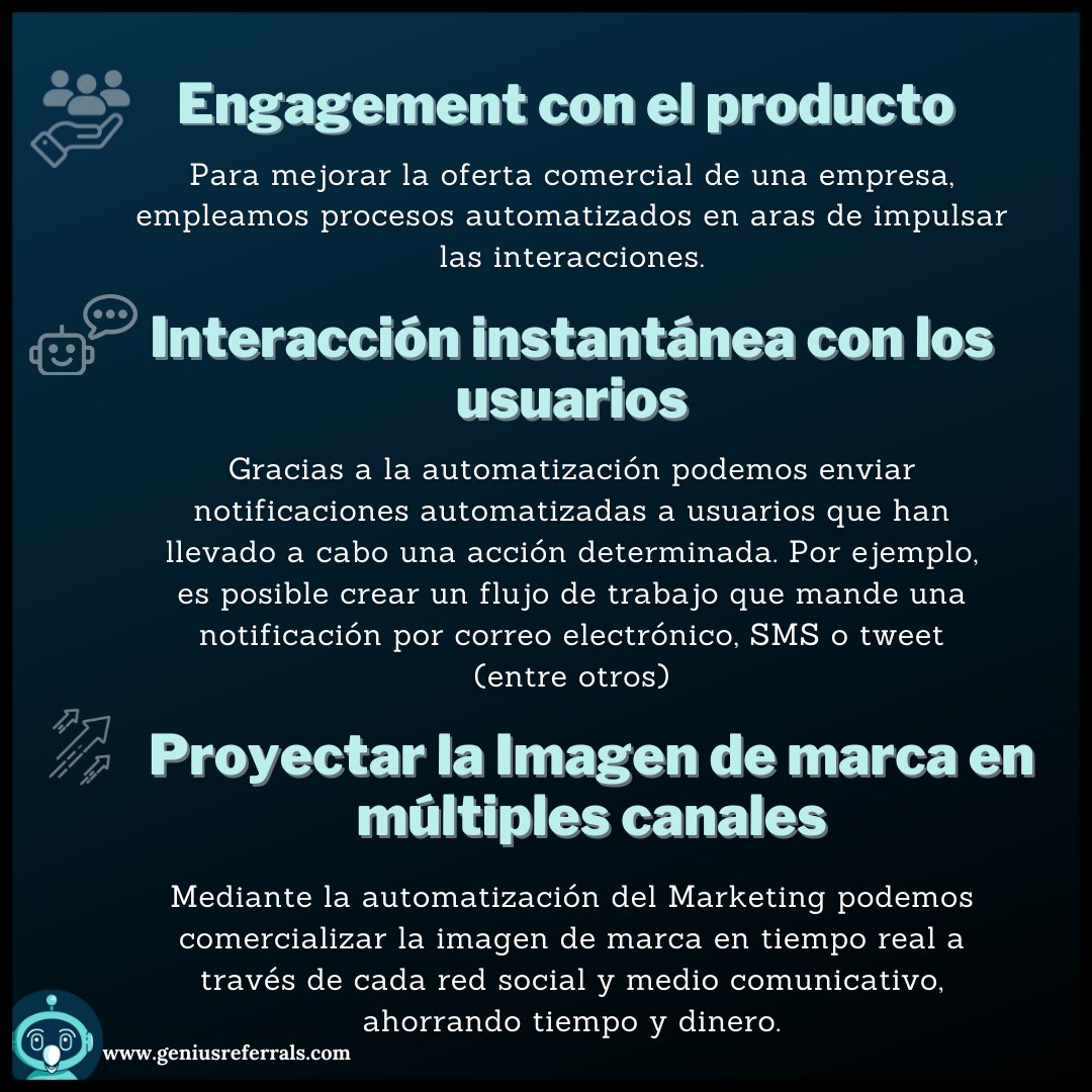 GeniusLatam's tweet photo. Mediante la #automatización del #marketing 🧑🏼‍💻, una empresa puede realizar procesos que de manera natural serían dificultosos y conseguir más eficiencia 💸

Sepa más👇
https://t.co/I2rpV1fDNU

Somos #geniusreferrals 🤓
#JoinGeniusReferrals #AUTOMATION #MarketingAutomation https://t.co/rFdXAaBbp5