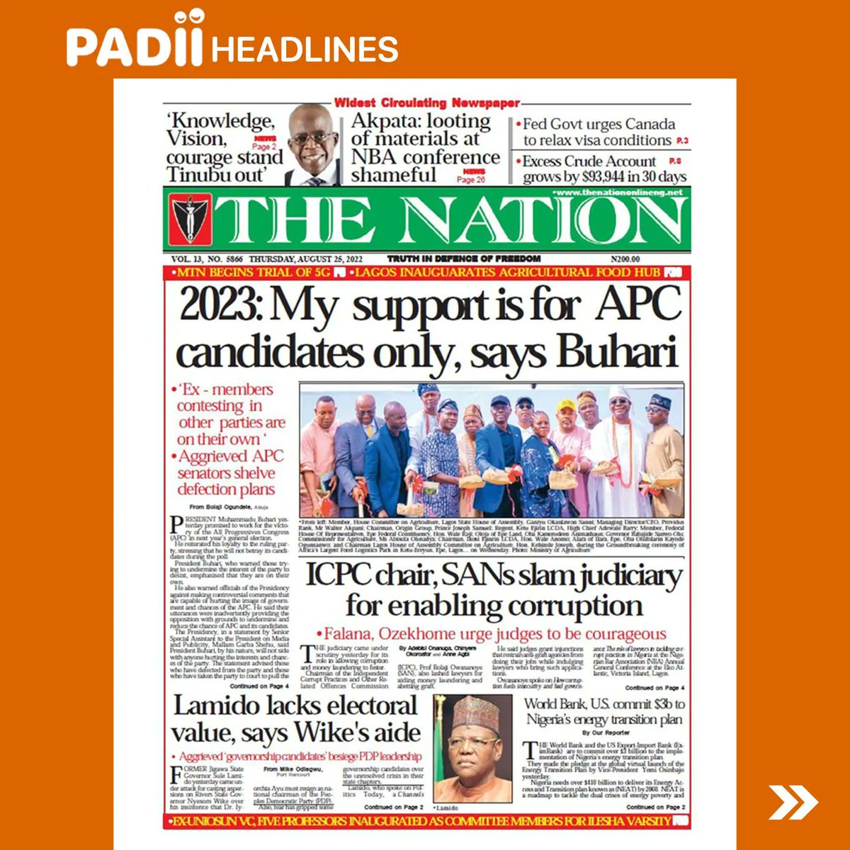PadiiRadio's tweet photo. Headlines in today's newspapers - Thursday, 25th August 2022.

#PADIIRadio
#PADIIfm
#PADIInews
#news
#headlinenews
#politics
#business
#apcprimaries
#lagos
#nigeria https://t.co/OU5Mg5YswE