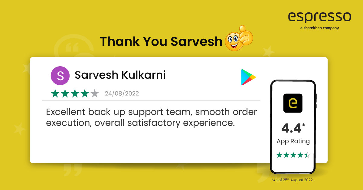 espressoinvest's tweet photo. #ThankYou Sarvesh🙏Reviews like this keep us going!

#PositiveReviews #HappyCustomer #Customer #AppReview #App #BingeApp #AppDownload #EspressoInvest #MyEspresso #Trading #Investing #StockMarket #StockMarketIndia #customerspeakss #Review #SocialMedia https://t.co/eZVUGXyYXD