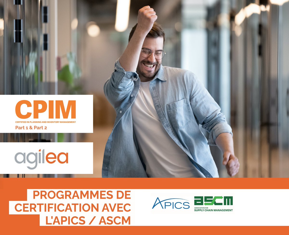 🔝[Booster de rentrée] #CPIM Part 1 
Formation certifiée #APICS pour vous permettre d’acquérir les bases de la #SupplyChain animée par <a href="/ThomasCouteron/">Thomas Couteron</a> <a href="/AGILEA_Inc/">AGILEA Inc</a> 
⏰Il reste des places pour la session On line rajoutée le 05/09 (4 jours/30 h) 👉lnkd.in/eNj7imXd