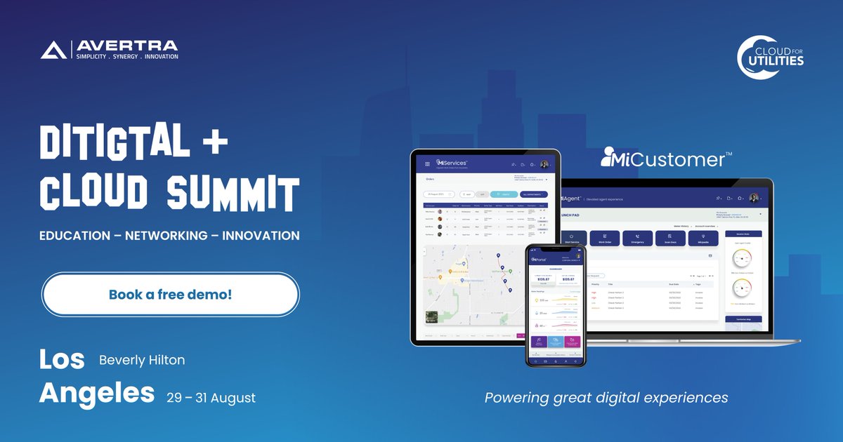 AvertraCorp's tweet photo. ⏲️4 days left till the #DigitalCloudSummit22!

With customer &amp; employee expectations on the rise, utilities must now provide powerful digital experiences that are hassle-free &amp; personalized. 

Our solution? MiCustomer! ✨

Book a free demo now: innovation@avertra.com https://t.co/CwnuRErN68