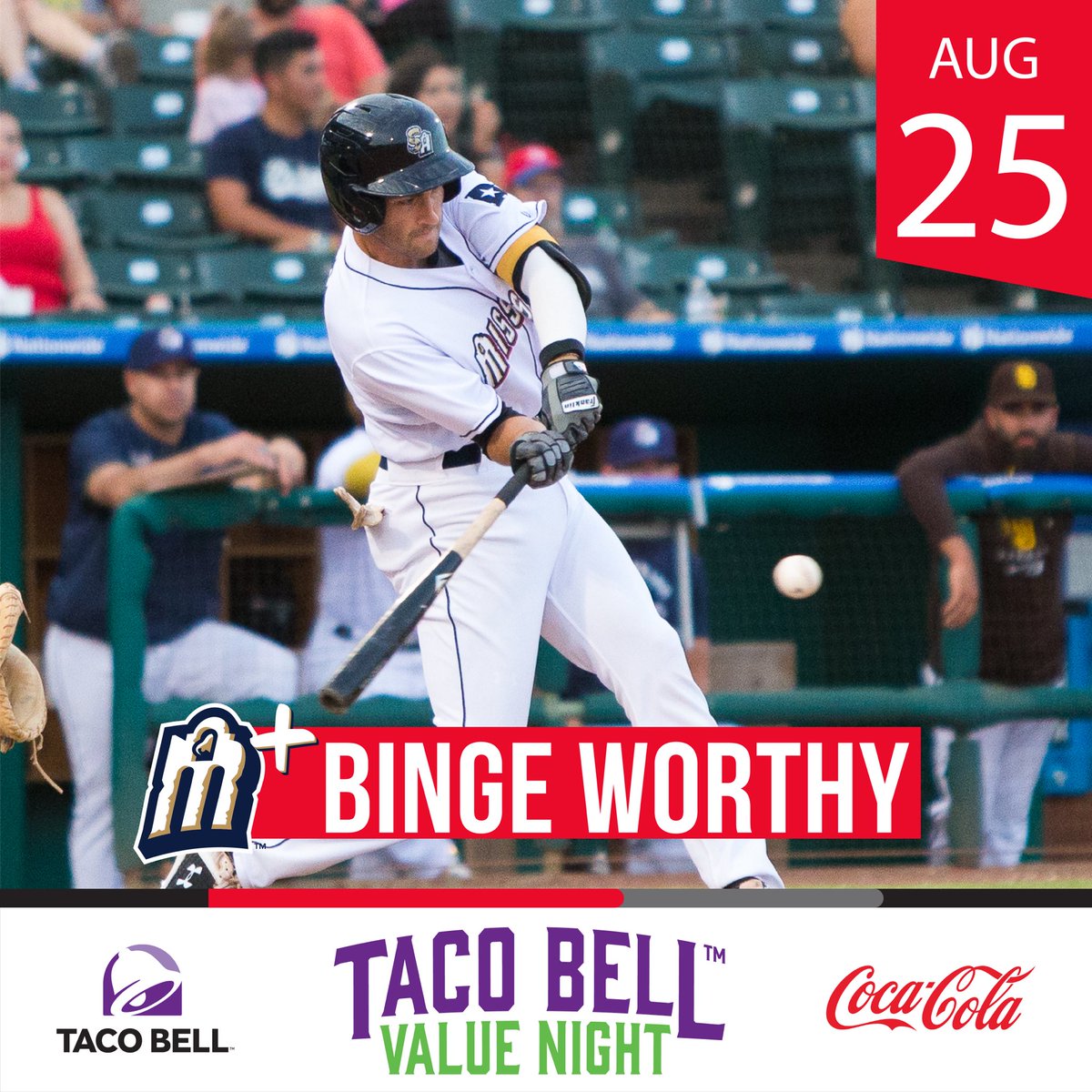 missionsmilb's tweet photo. Looking for a fun, affordable way to spend your Thursday night? Come on down to the Wolff for @tacobell VALUE NIGHT! Get yourself half price tickets and parking, along with $2 beer, soda, hot dogs, and sweet tea all night long! 🍻🌭🥤
🎟: https://t.co/AluSrRkFpJ https://t.co/Nqt523ZV1y