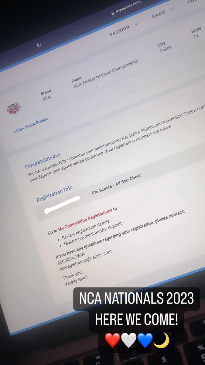 proscoutsx's tweet photo. We are on our way!! 📣🥳
Officially Registered for The 2023 NCA ALL STAR NATIONAL CHAMPIONSHIP! ❤️🤍💙
#WEAREPROSCOUTS #PS4L 🌙 https://t.co/cGZx4hFRE2
