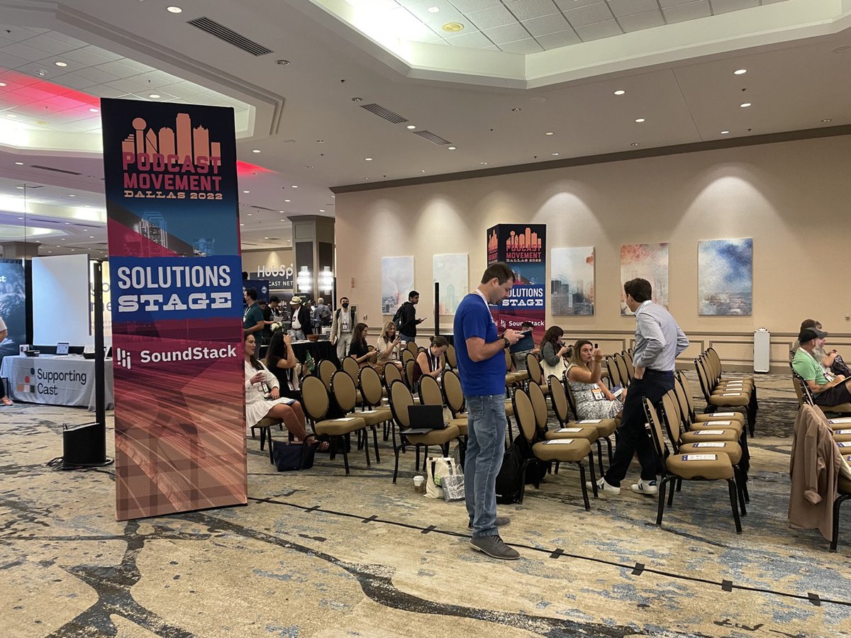 SoundStackHQ's tweet photo. Day 2’s a wrap! Kicked off the first day of the SoundStack Solutions Stage at @PodcastMovement, with our very own @RockieThomas opening up the stage’s events.
On to day 3! #PM22 #audiosimplified https://t.co/MBw4d6SUBY