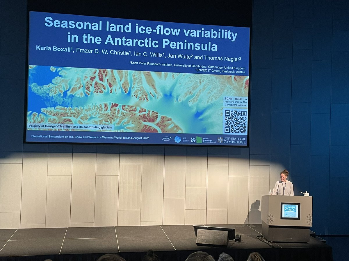 Proud supervisor moment today as @karla_boxall gave her first ever conference talk to a packed-out room @cryosphere2022. Very exciting results (hopefully published v soon) and very well delivered! #cryosphere22 @scottpolar @CamESS_CCLEAR